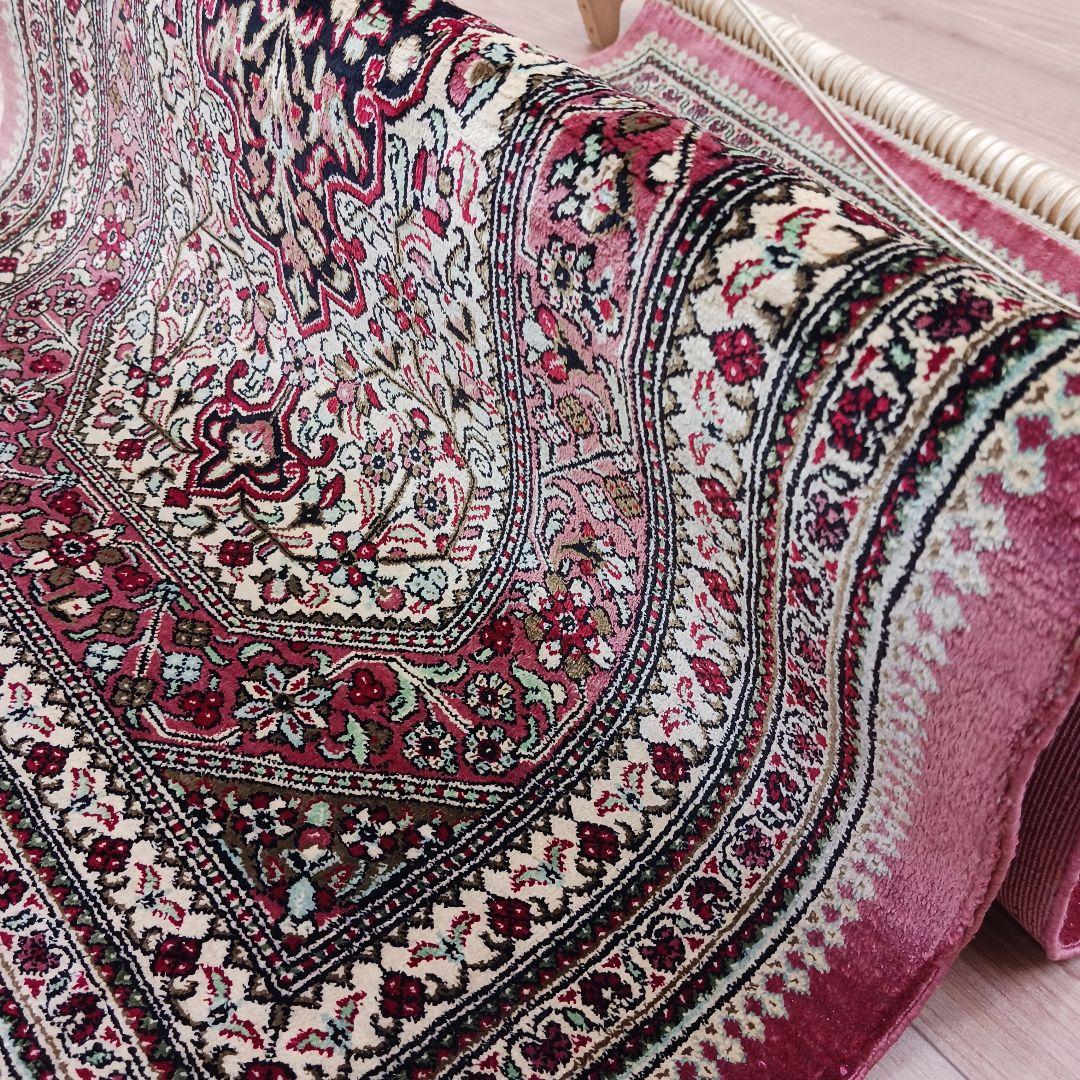 Y2824 高級ペルシャ絨毯 クム産 シルク100% 手織り タペストリー