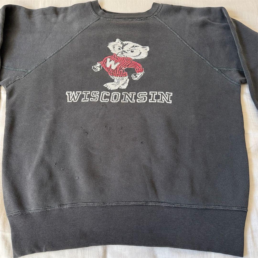 60s Wisconsin ヴィンテージスウェット ブラック カラーフロッキー