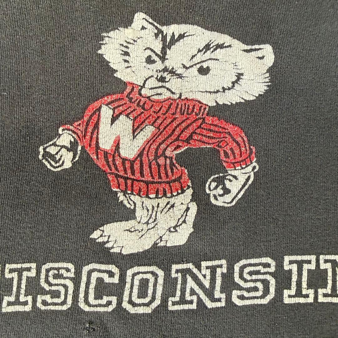 60s Wisconsin ヴィンテージスウェット ブラック カラーフロッキー