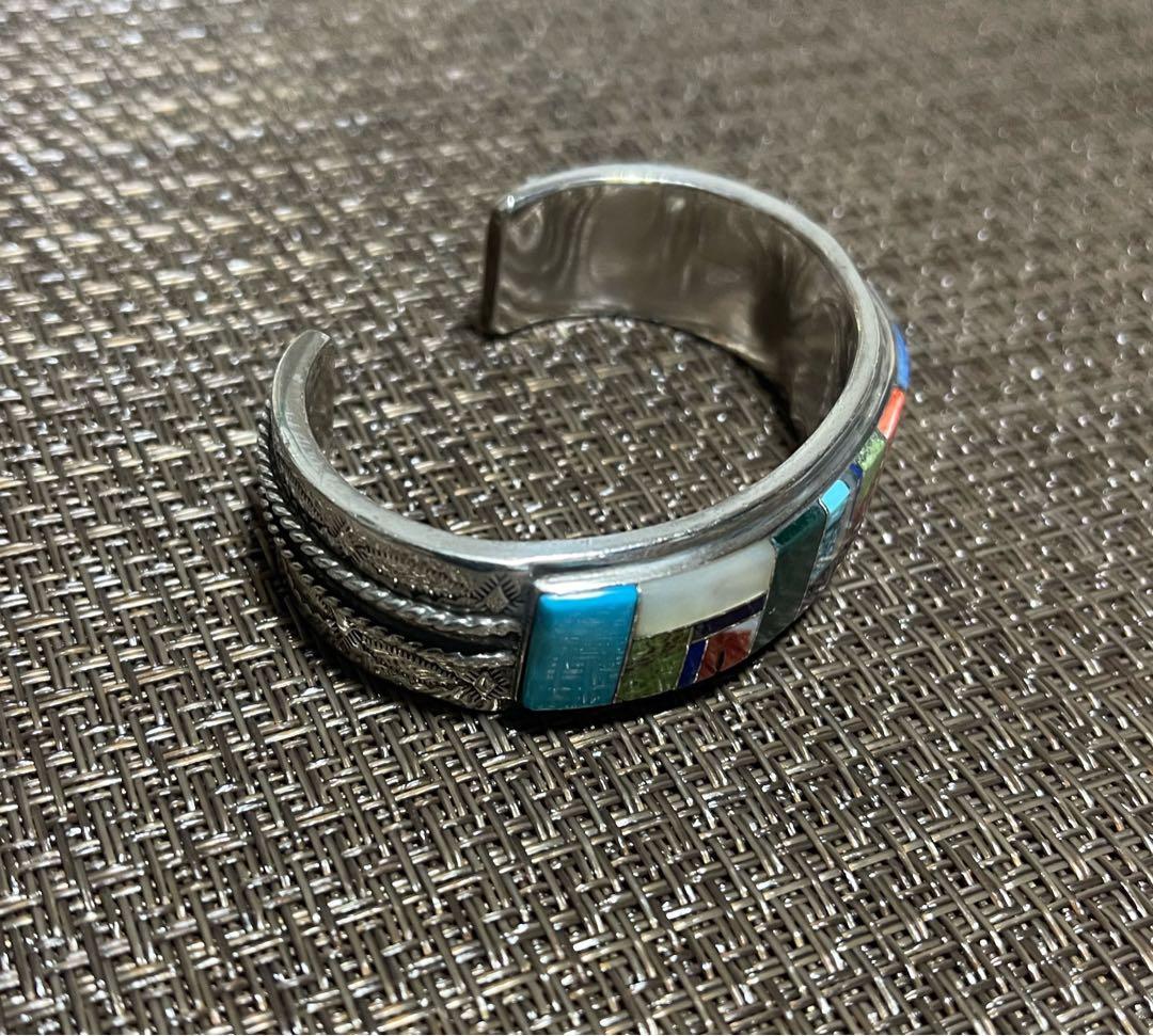 ナバホ族 インレイ バングル　142mm Mサイズ