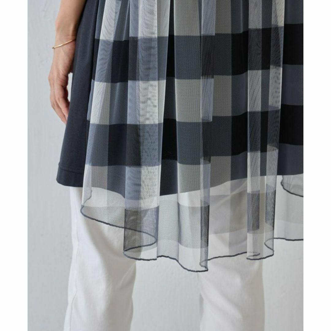 ビアズリー BEARDSY 後ろチュールチェックチュニック カットソー 異素材