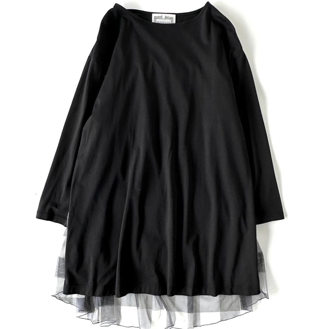 ビアズリー BEARDSY 後ろチュールチェックチュニック カットソー 異素材