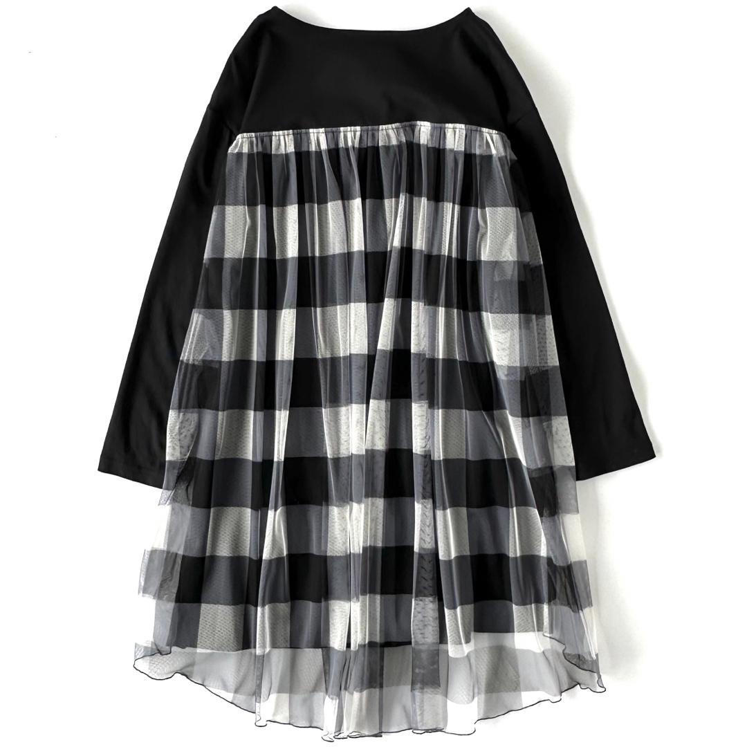 ビアズリー BEARDSY 後ろチュールチェックチュニック カットソー 異素材