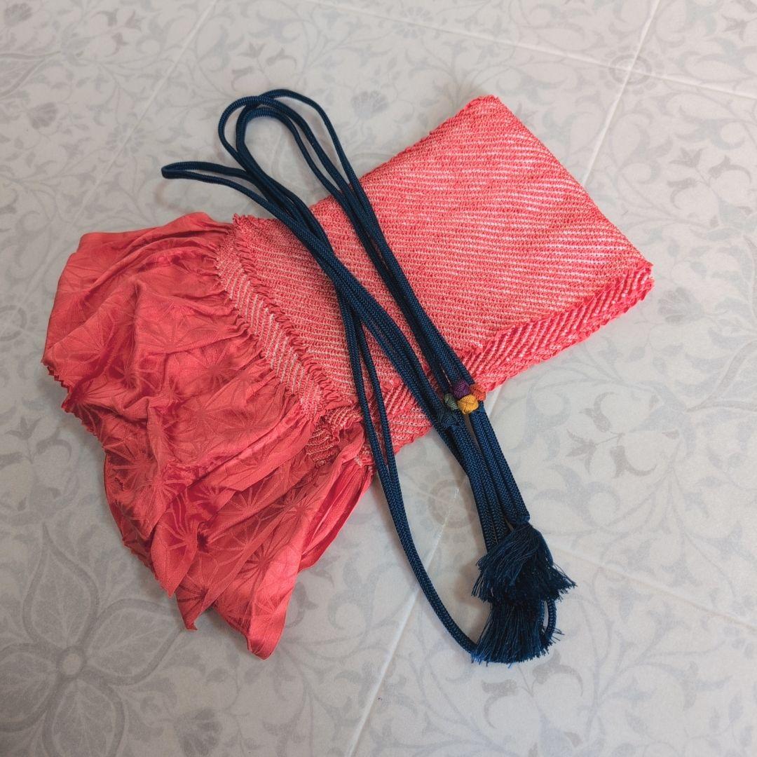 大島紬　フルセット　小紋　着物　正絹　花　帯梅　紺　着物備品　O7