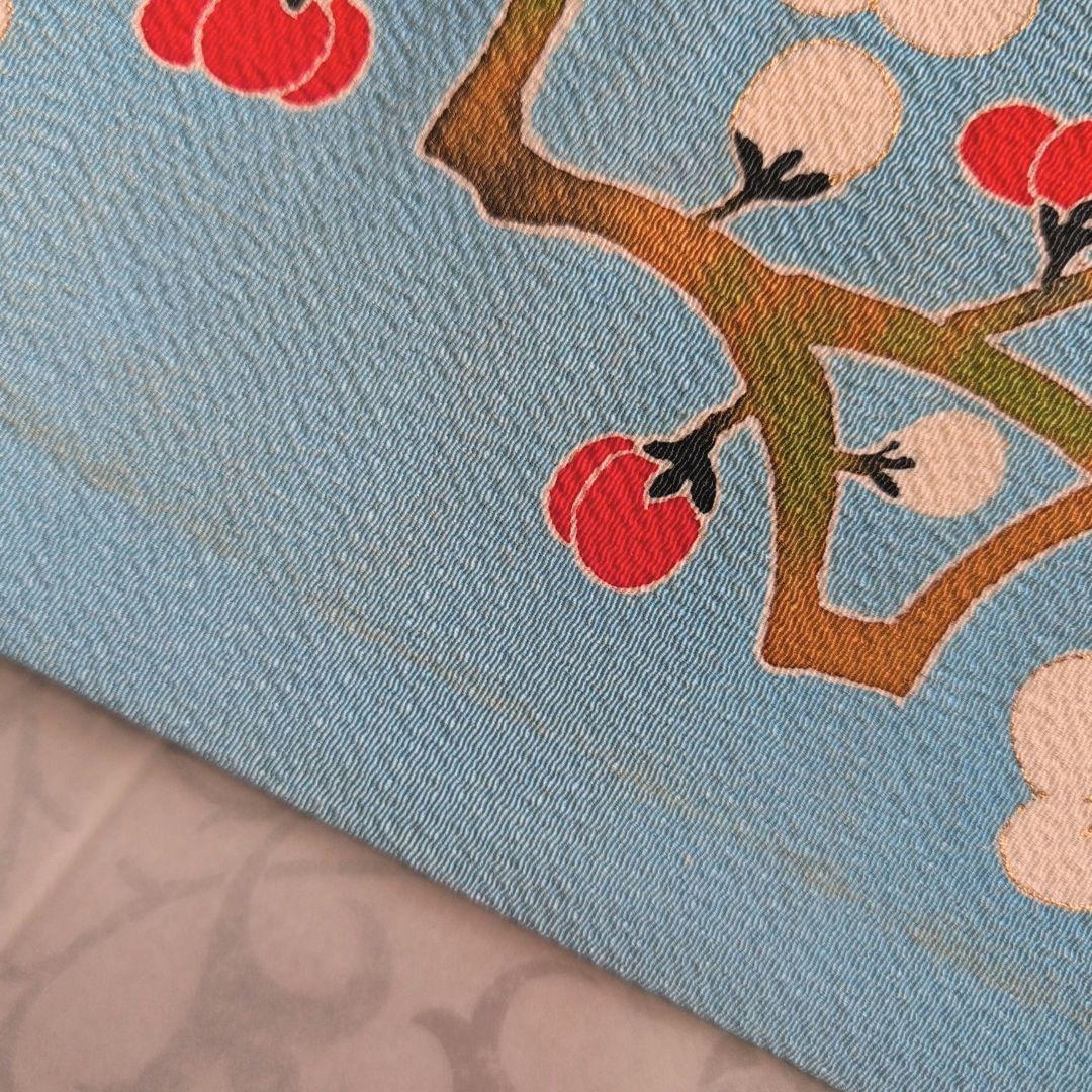 大島紬　フルセット　小紋　着物　正絹　花　帯梅　紺　着物備品　O7