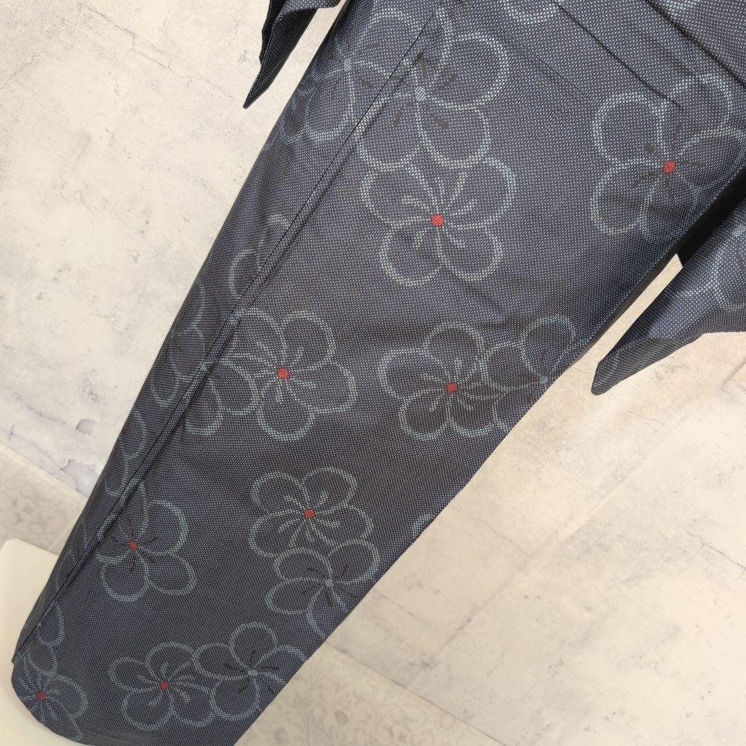 大島紬　フルセット　小紋　着物　正絹　花　帯梅　紺　着物備品　O7