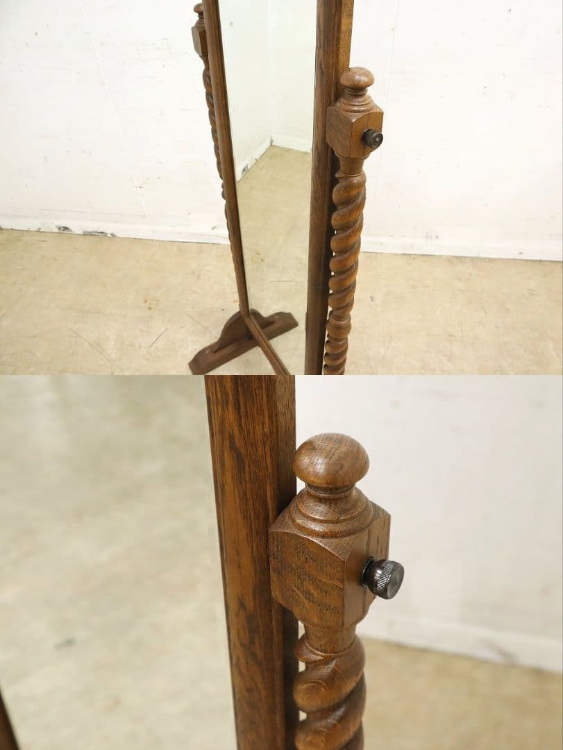 三越家具【ブルージュ】姿見・薔薇彫り・鏡 ミラー・オーク材◆英国カントリー