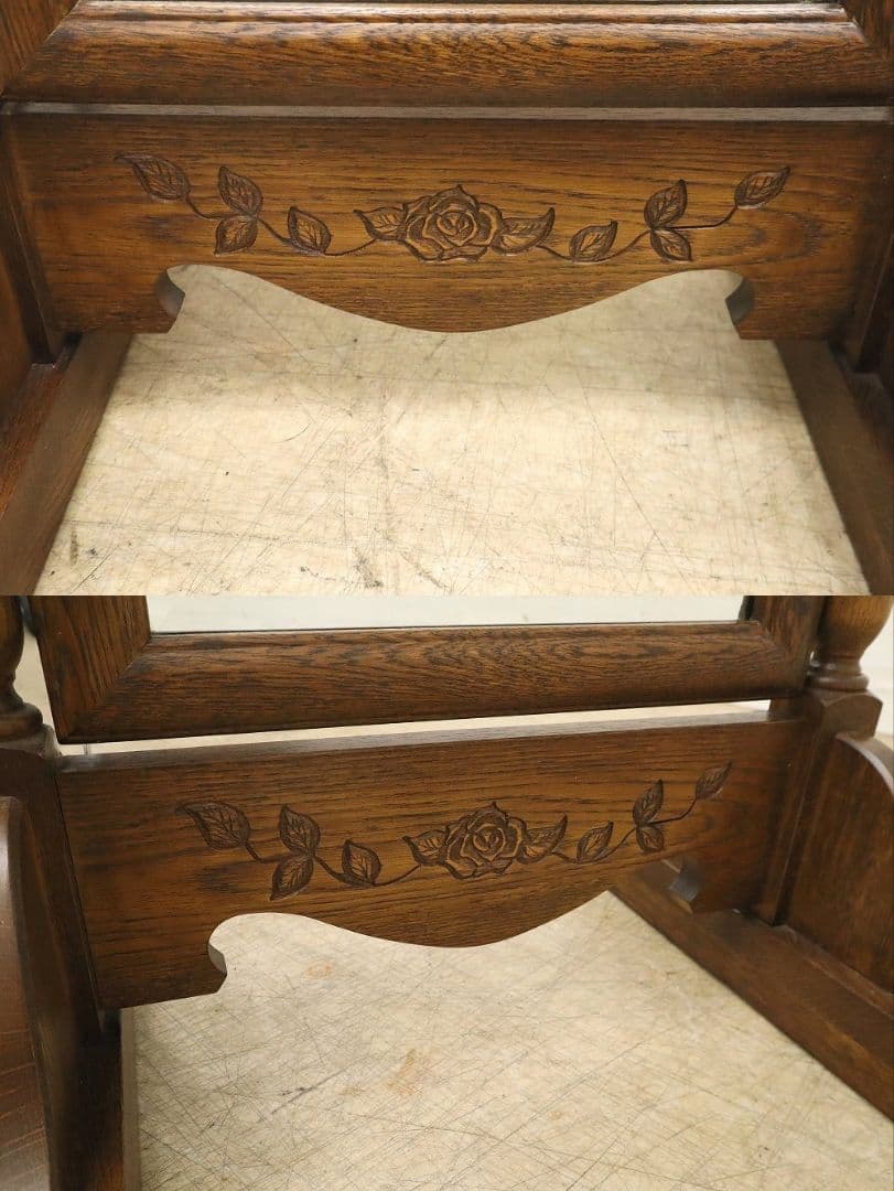 三越家具【ブルージュ】姿見・薔薇彫り・鏡 ミラー・オーク材◆英国カントリー