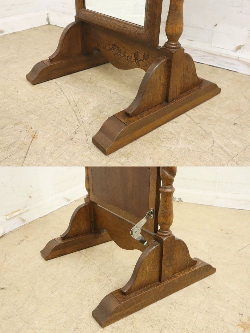 三越家具【ブルージュ】姿見・薔薇彫り・鏡 ミラー・オーク材◆英国カントリー