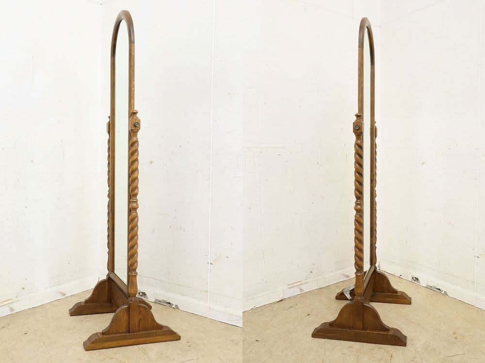 三越家具【ブルージュ】姿見・薔薇彫り・鏡 ミラー・オーク材◆英国カントリー