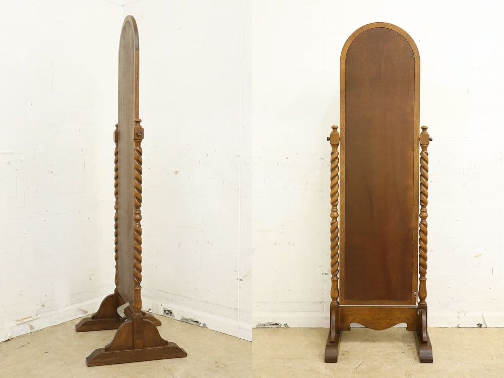 三越家具【ブルージュ】姿見・薔薇彫り・鏡 ミラー・オーク材◆英国カントリー