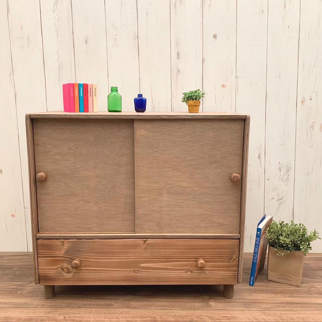 ⭐︎ アンティーク調 引戸式 収納棚 引き出し付き サイドシェルフ 1点限り⭐︎