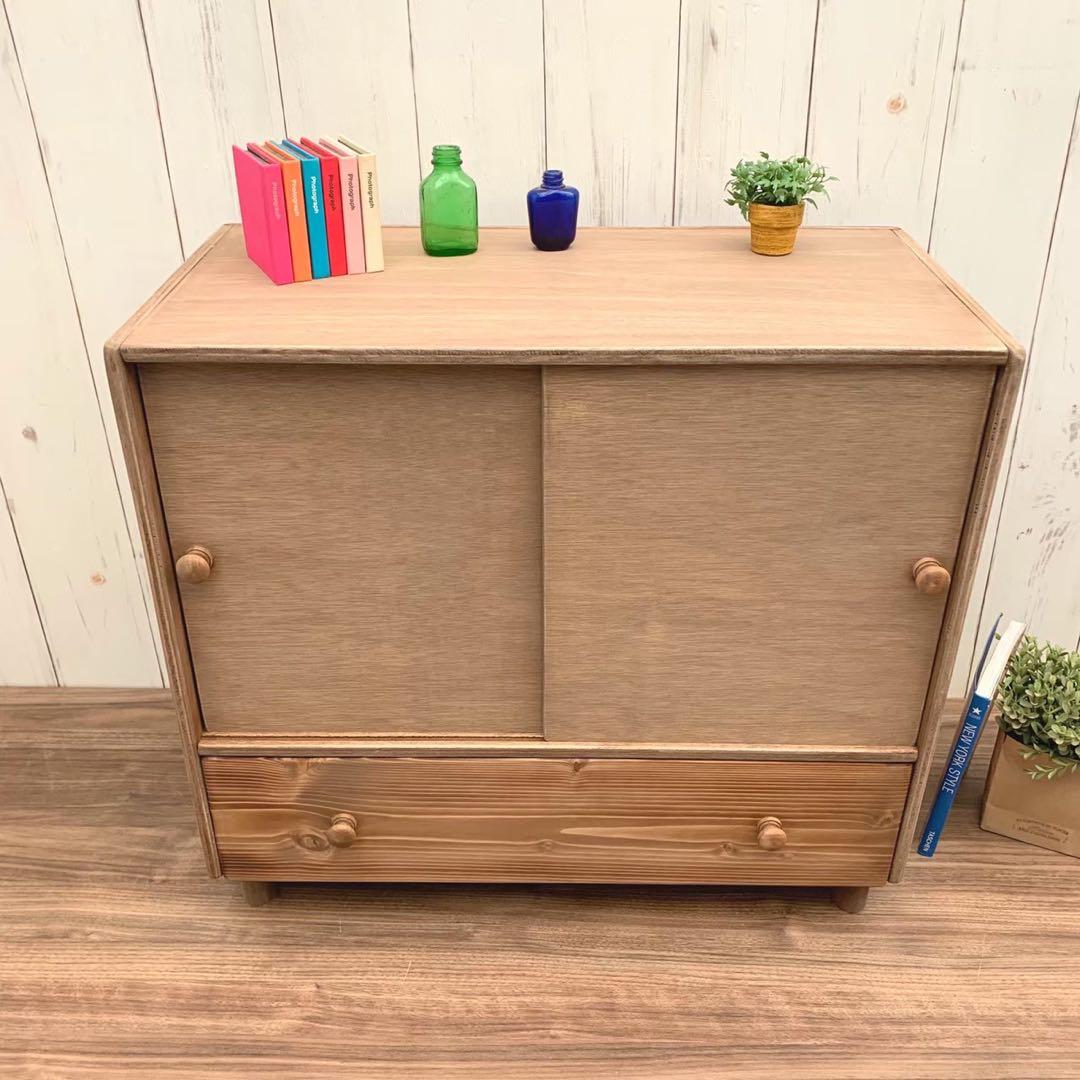 ⭐︎ アンティーク調 引戸式 収納棚 引き出し付き サイドシェルフ 1点限り⭐︎