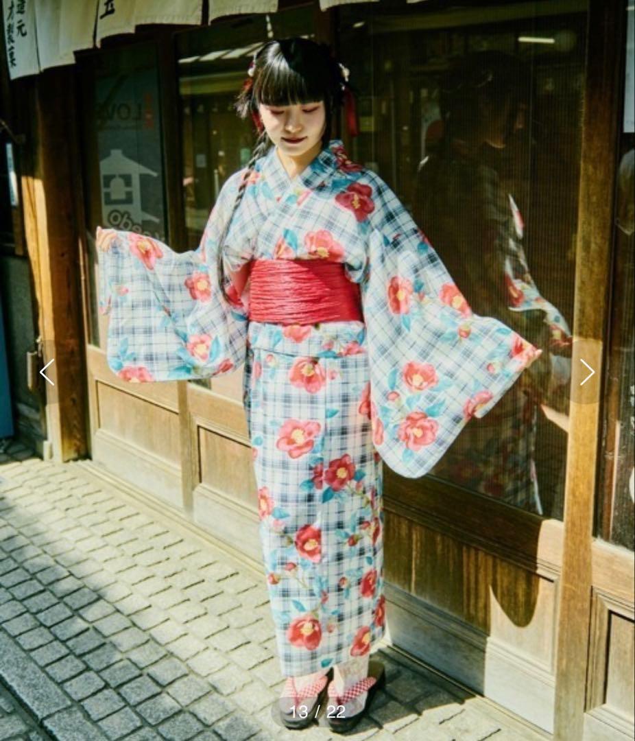 【1000円値下げ中】クティール 椿柄 浴衣・帯セット【9/30まで】