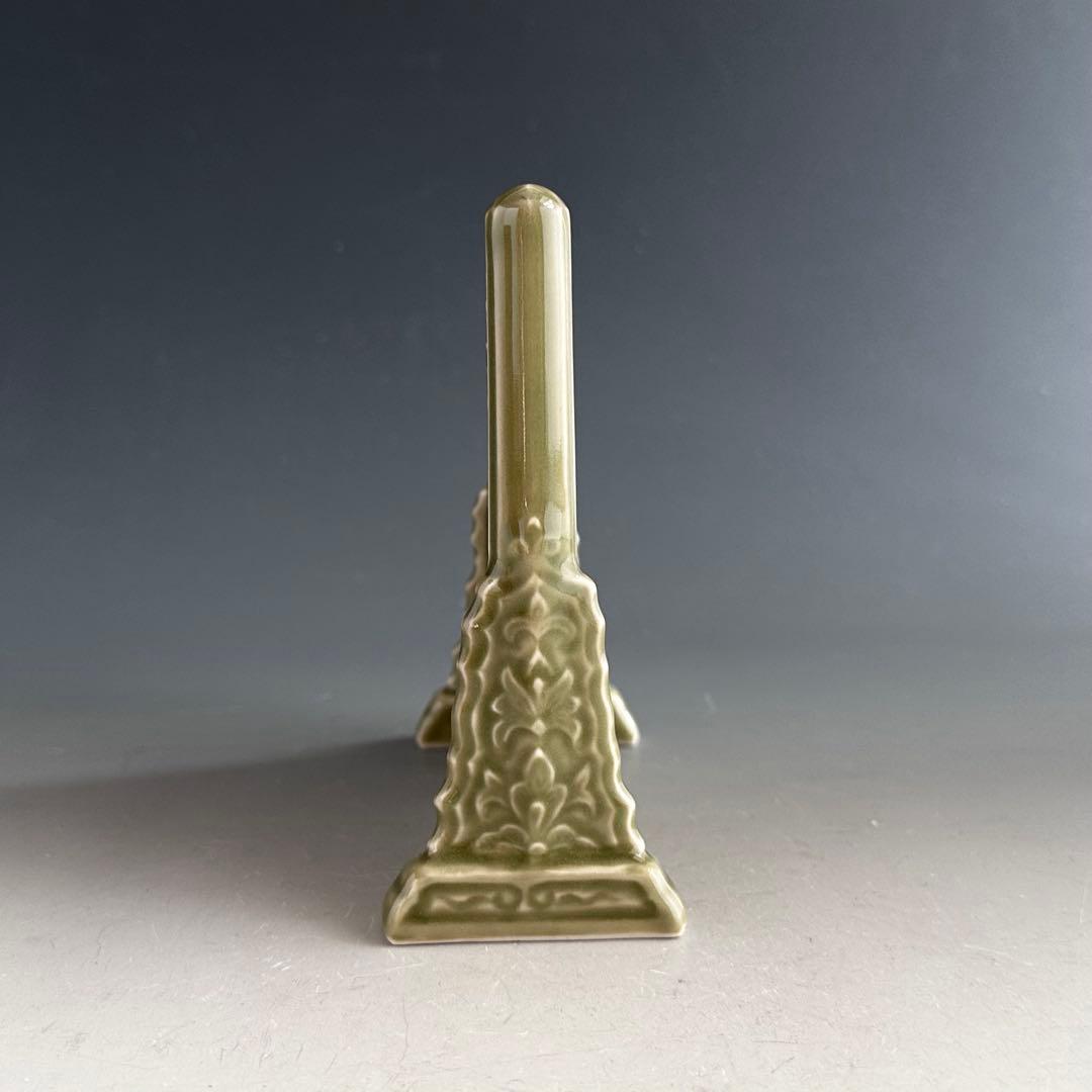 煎茶道具　青磁　龍唐草紋　硯屏　松本石亭　共箱　京焼　文房具　書　陶芸　中国美術