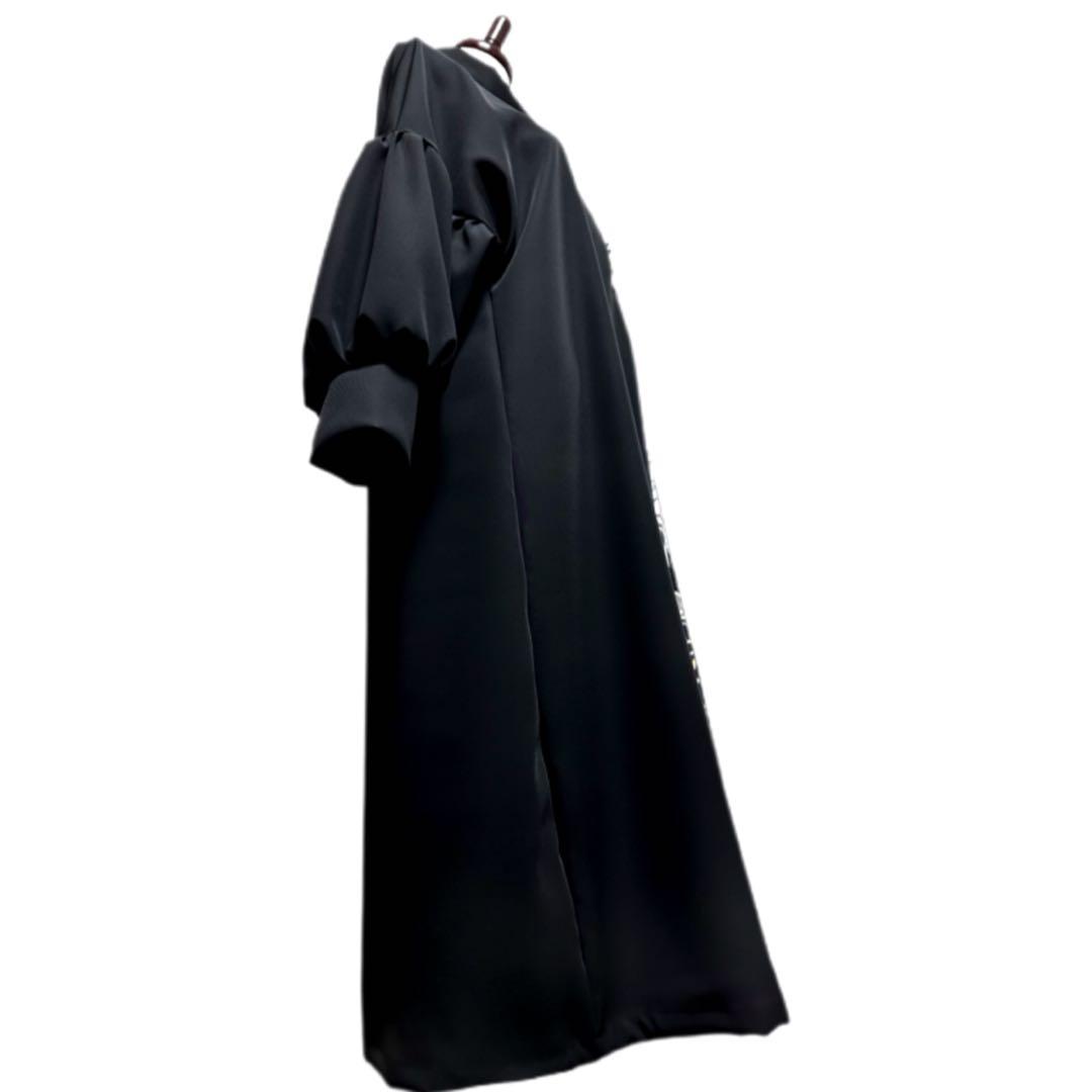 振袖　着物リメイク　ドレス　黒×菊や桜や藤の花　和柄　ワンピース　ハンドメイド