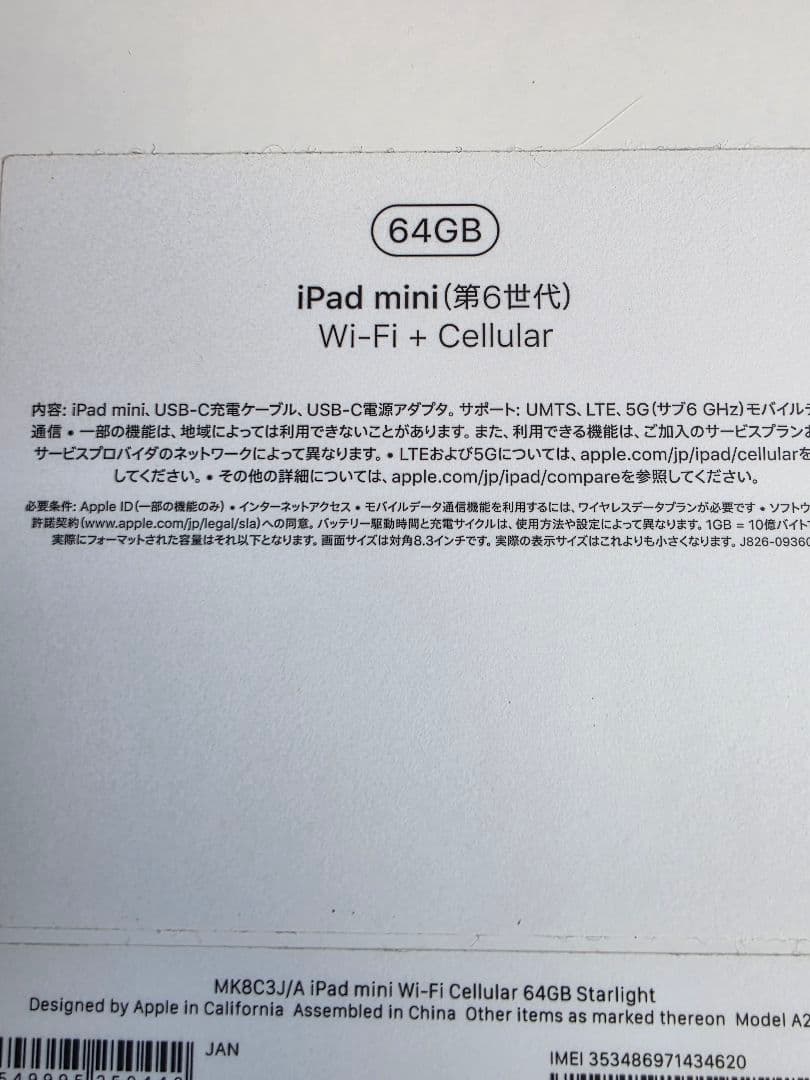 iPad mini6 本体 Starlight　64g 最大容量89%