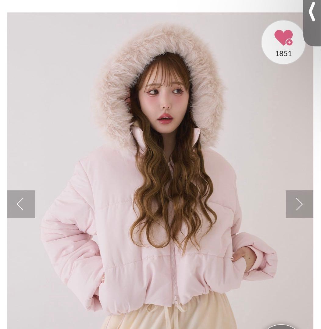 ナイスクラップ ファー付きショートフェイクダウン ピンク