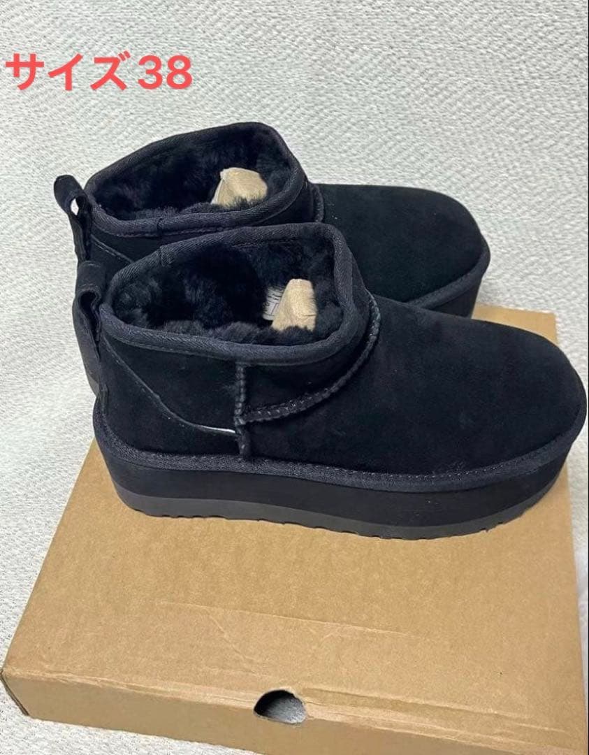 らいちページ ブラックムートンブーツ サイズ38