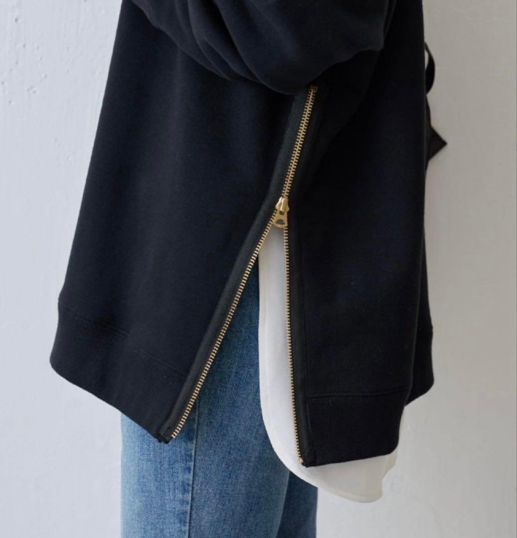 ビアズリー　サイドジップ裏起毛プルオーバー　ブラック