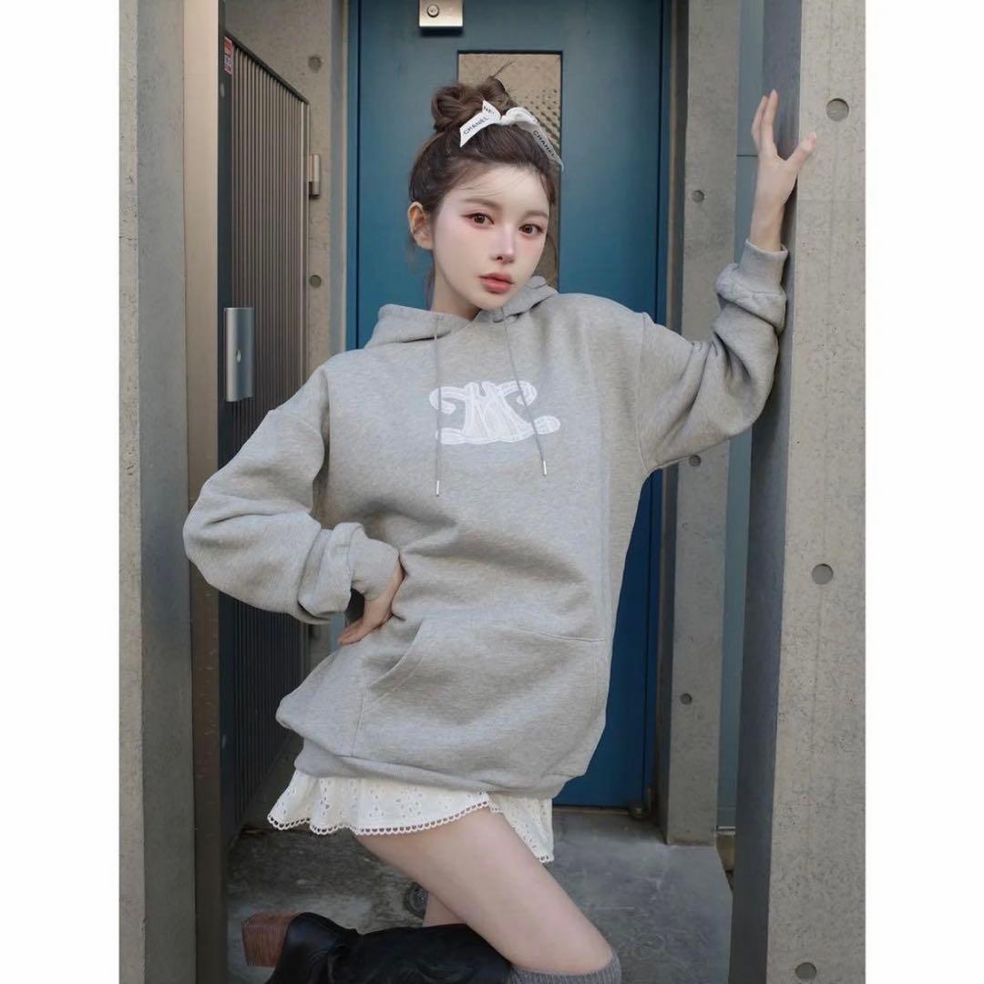 Darich ダーリッチ レースアップリケロゴフーディ パーカー