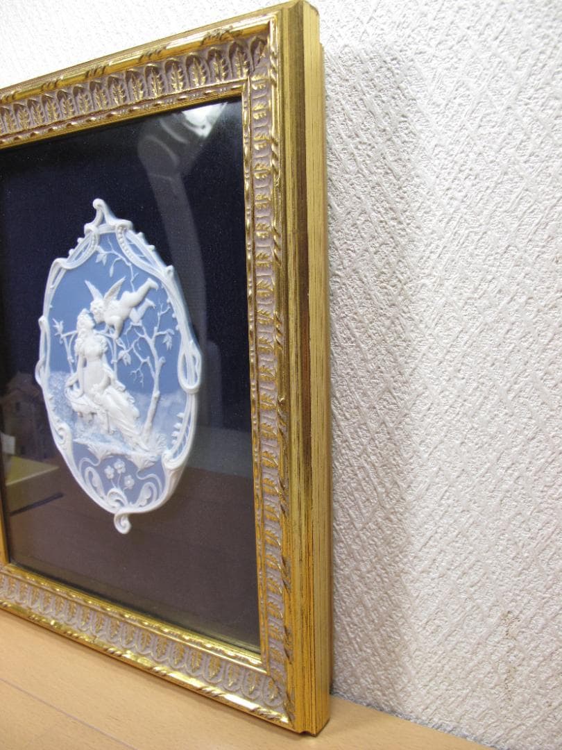 陶板画 カメオ 天使と美女 細密細工