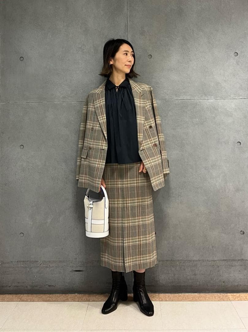 TOMORROWLAND レーヨンリネンチェック ダブルブレストジャケット