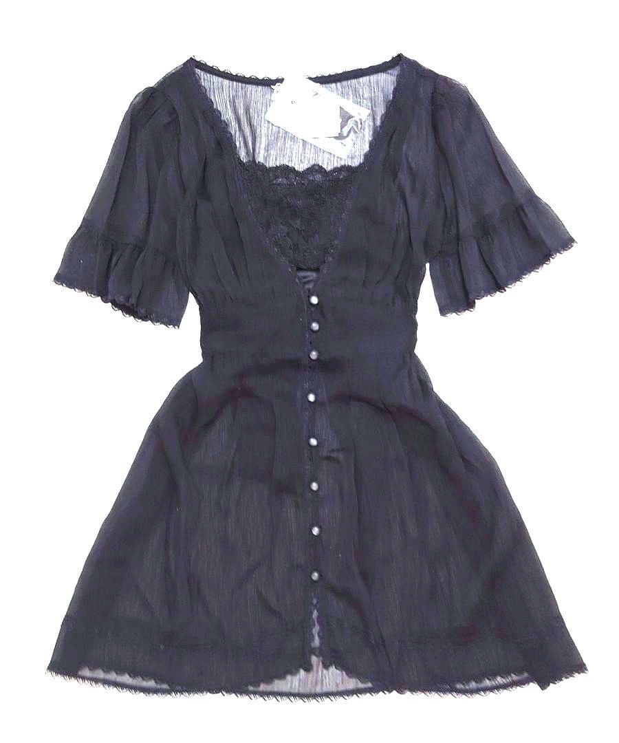 新品 タグ付き シフォン レースチュニック ブラック