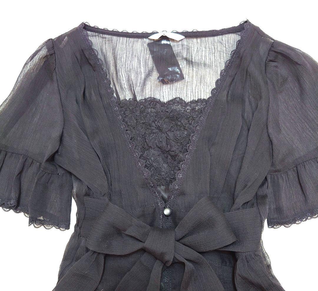 新品 タグ付き シフォン レースチュニック ブラック
