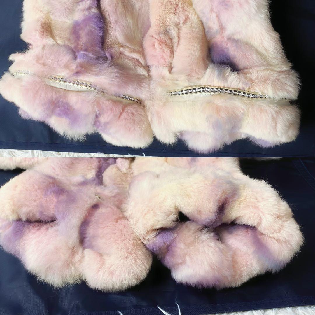 値下げ中 希少イタリア製 本毛皮コート ラインストーン 女優襟 裏地シルク100