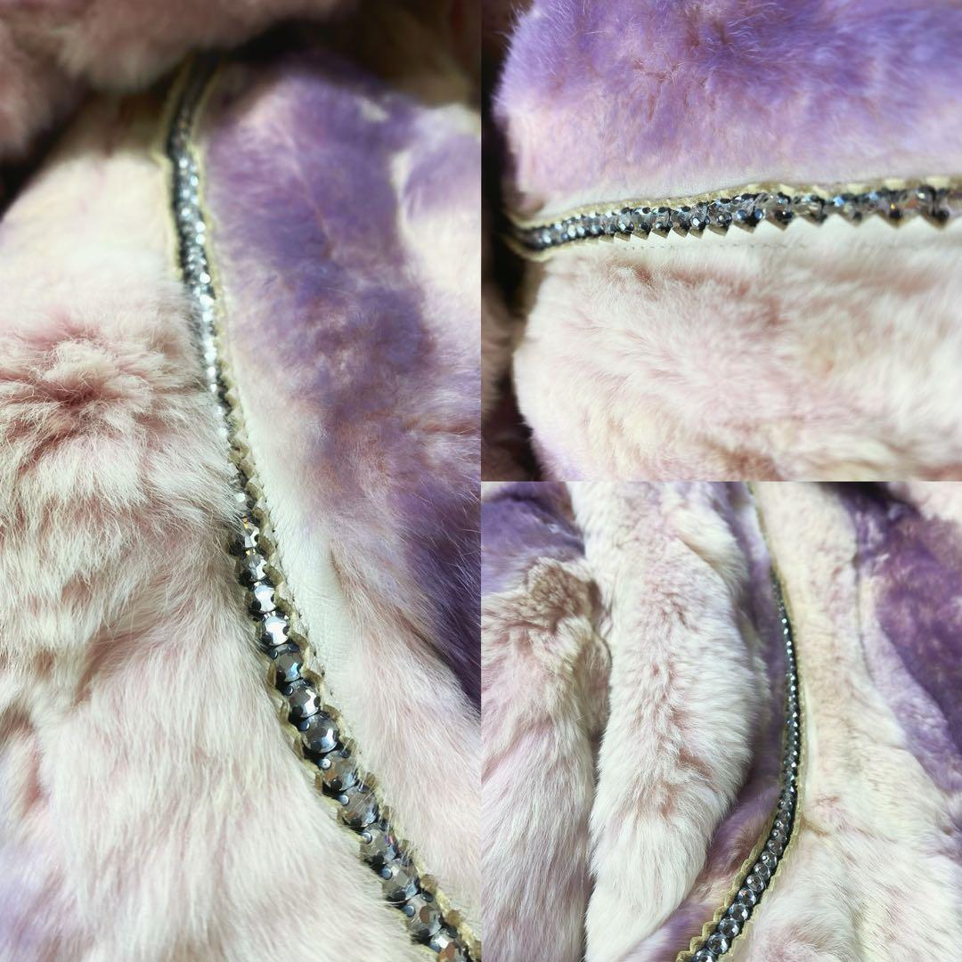 値下げ中 希少イタリア製 本毛皮コート ラインストーン 女優襟 裏地シルク100