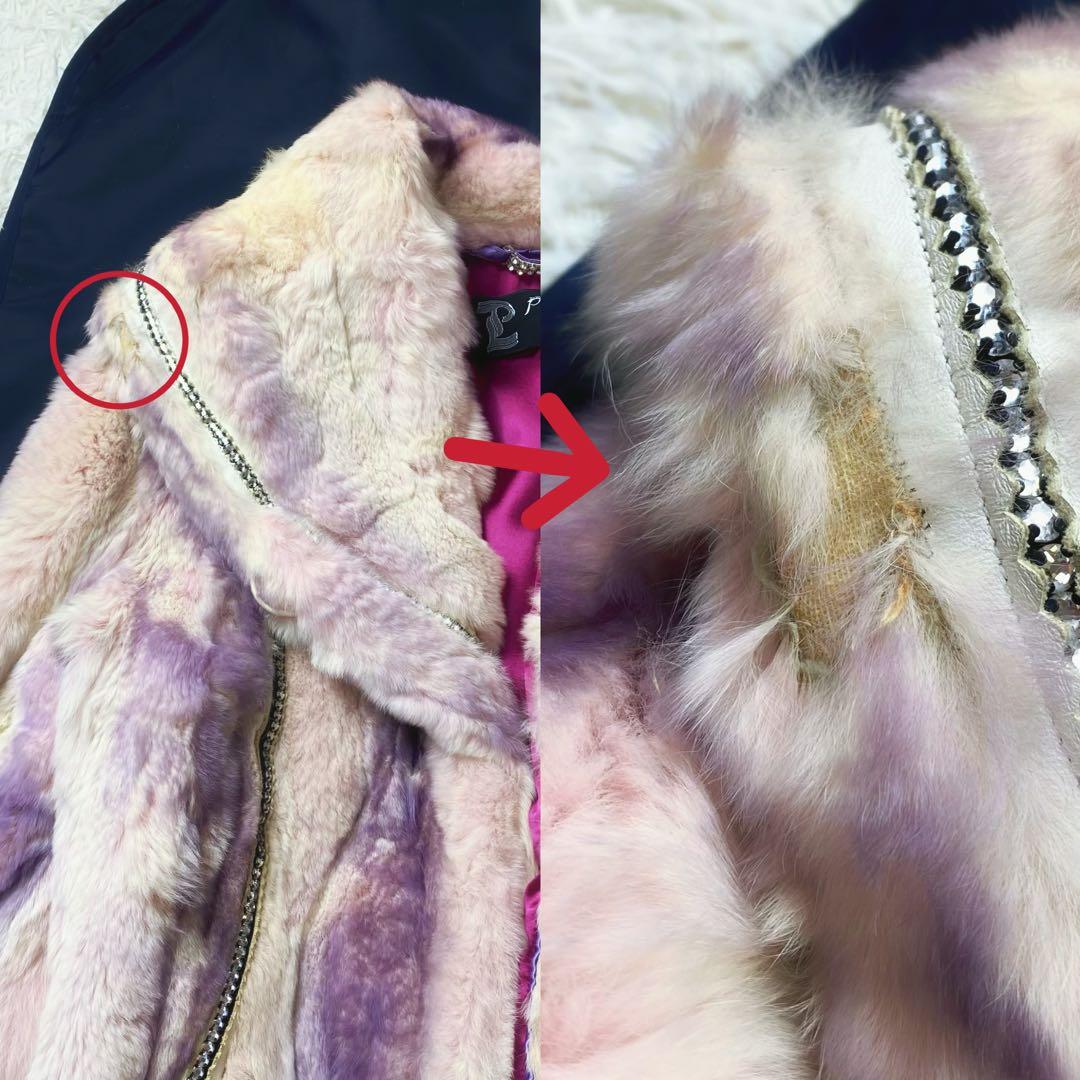 値下げ中 希少イタリア製 本毛皮コート ラインストーン 女優襟 裏地シルク100