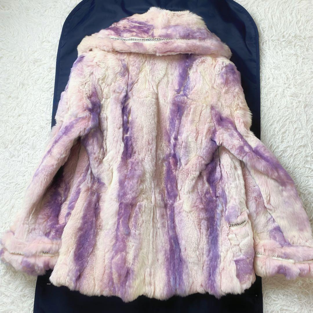 値下げ中 希少イタリア製 本毛皮コート ラインストーン 女優襟 裏地シルク100