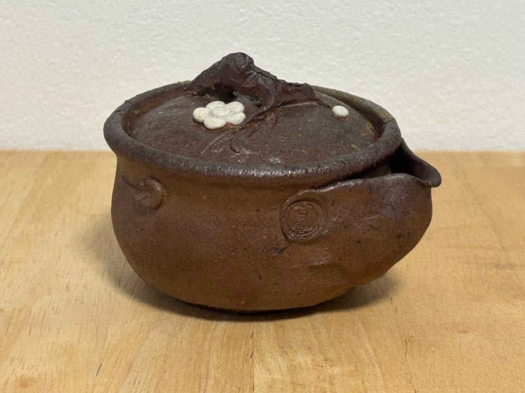 69.備前焼 宝瓶 登り窯 白梅 はくばい 梅 手びねり 急須