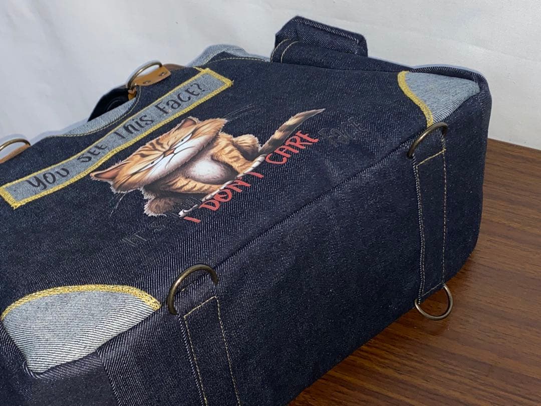 ☆両面リュック対応☆岡山デニム☆悪ネコ☆ステンシル☆4wayあおりバッグ