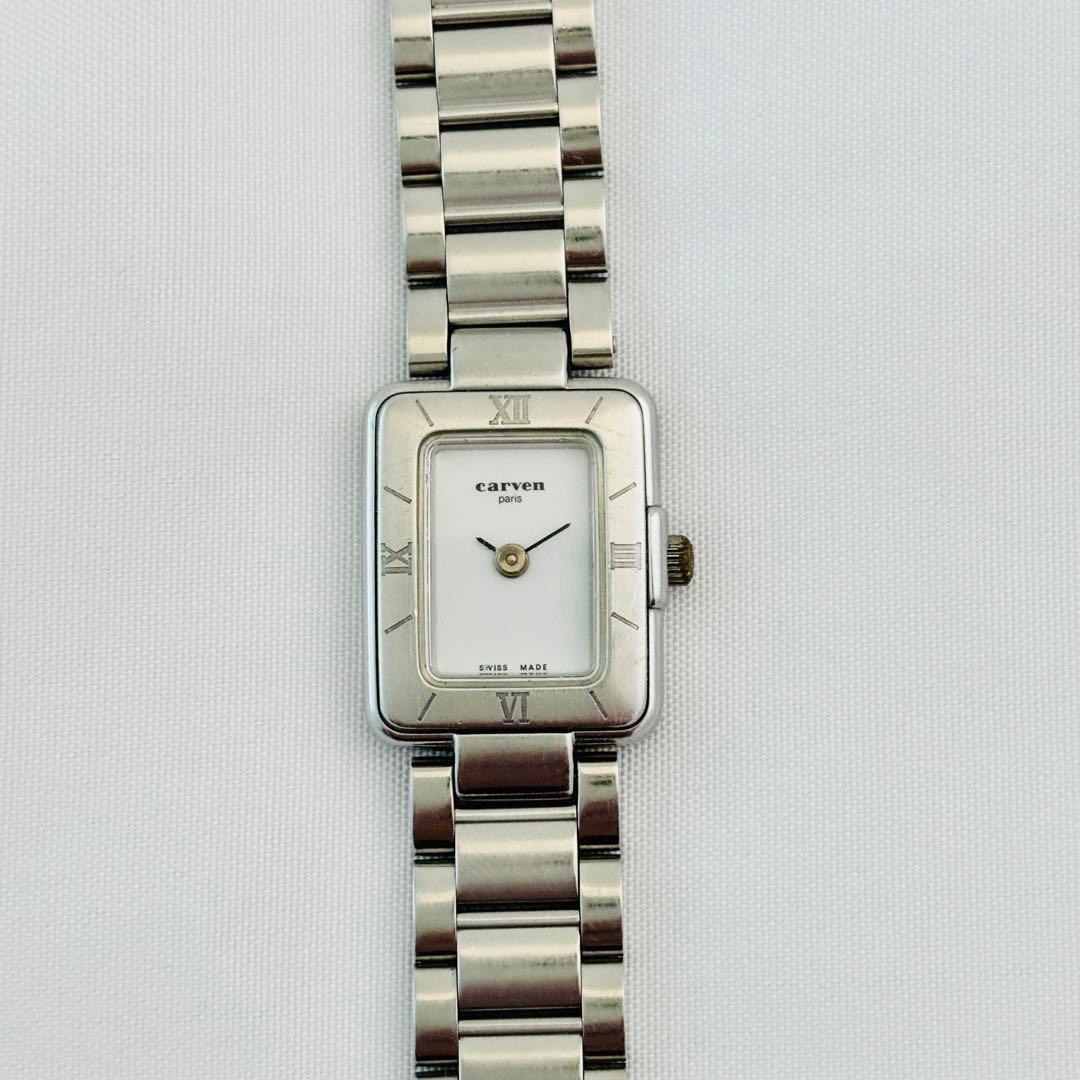 稼働 Carven カルヴェン 腕時計 スイス製 スクエア シルバー レディース