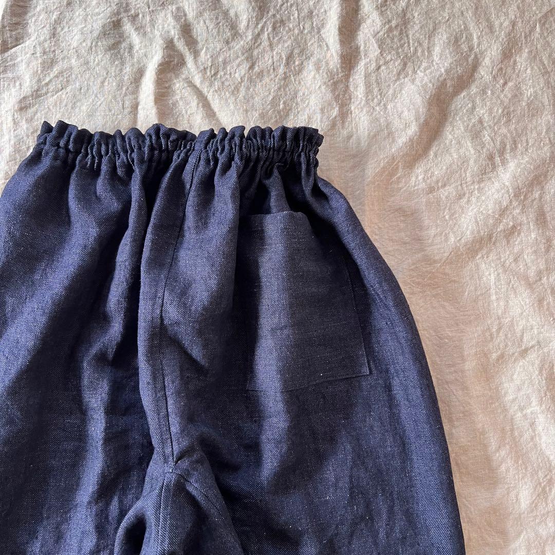 リネンデニムのゆったりもんぺ　インディゴキナリ