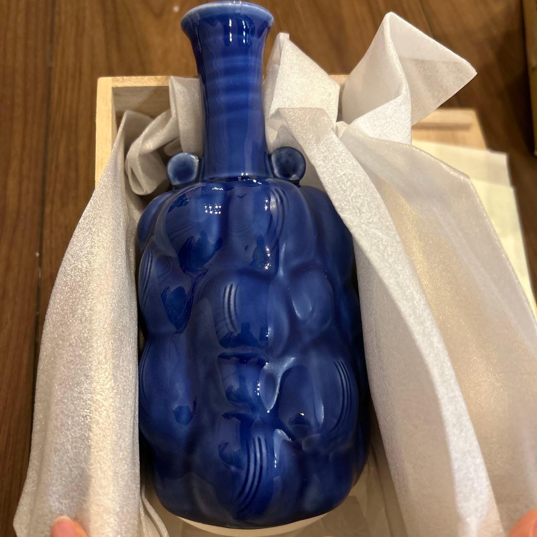 人間国宝 加藤卓男 瑠璃釉 櫛目花生 西暦2000年 特別創作 花瓶 花