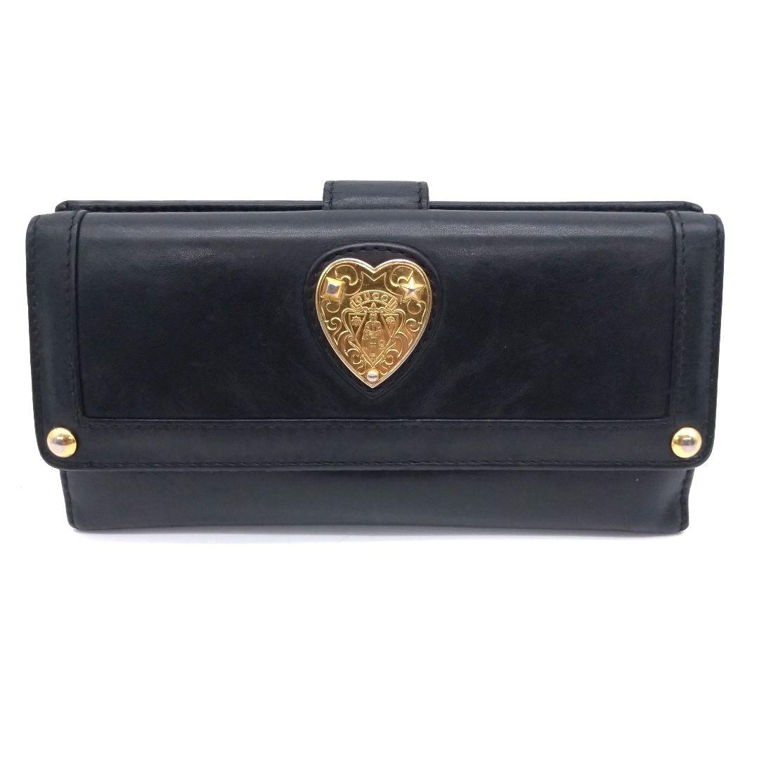 GUCCI 長財布 ハートクレスト ハートロゴ金具 可愛い 黒 208566
