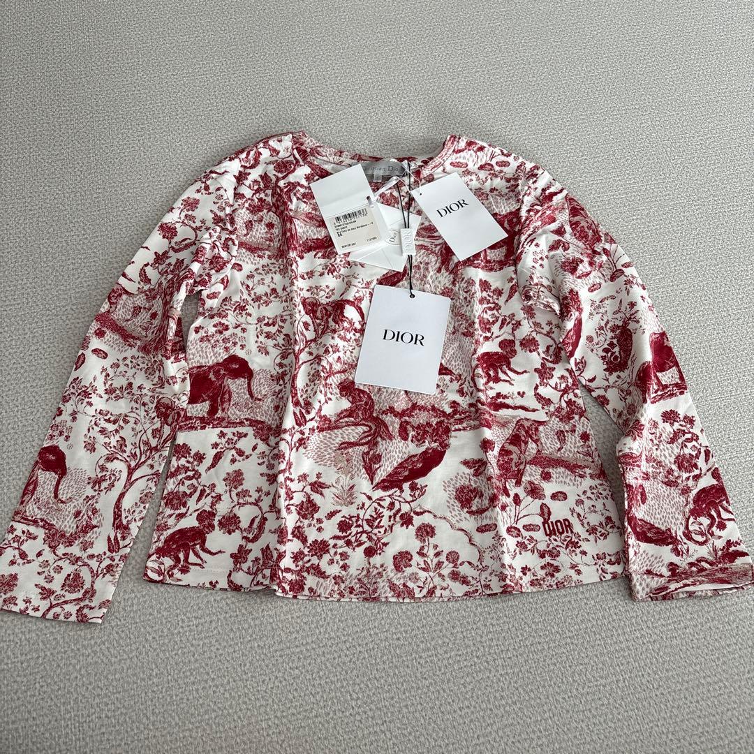 Christian Dior ボルドー動物柄長袖Tシャツ 8A
