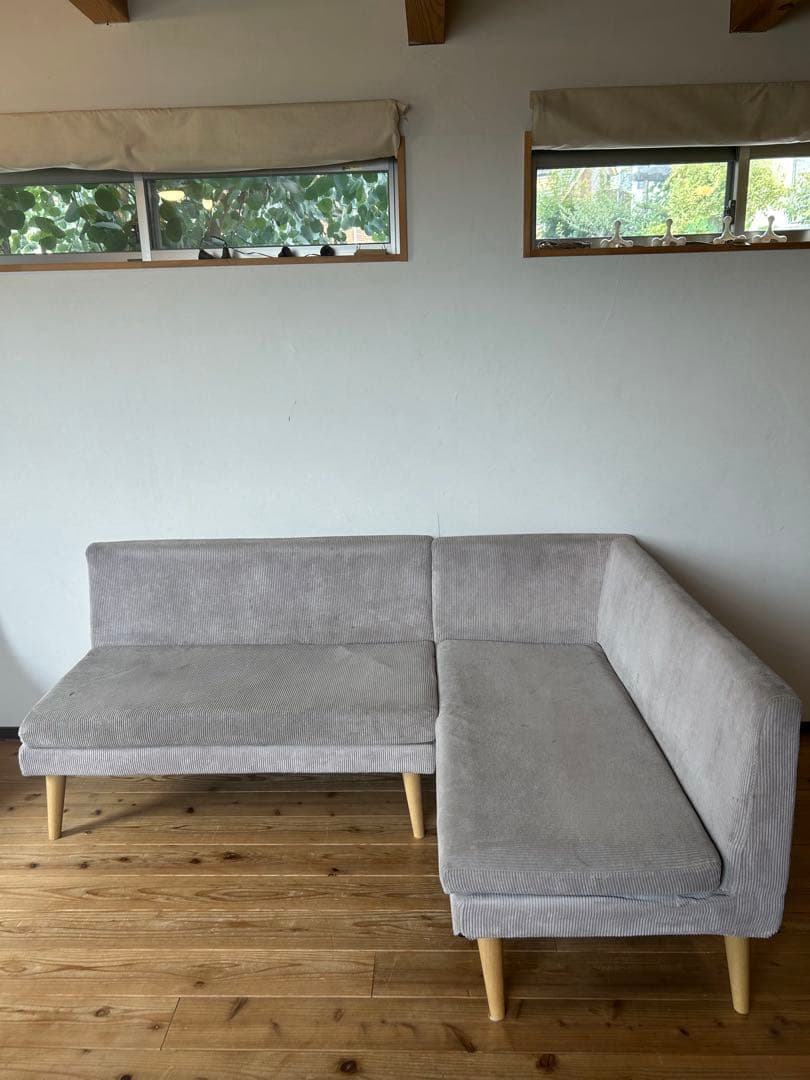 直接引取り　コーナーソファ グレー コーデュロイ　値下げ交渉可