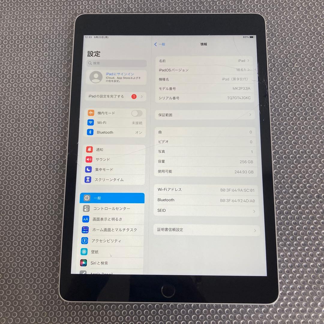 328【早い者勝ち】電池最良好☆iPad9 第9世代 256GB WIFIモデル