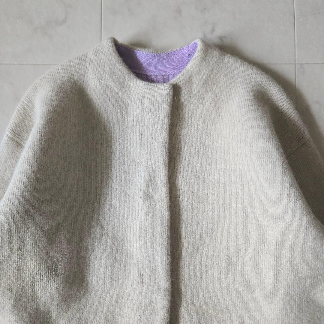 美品✨エレンディーク　ラクーンミックスダブルカーディガン　アイボリー　パープル