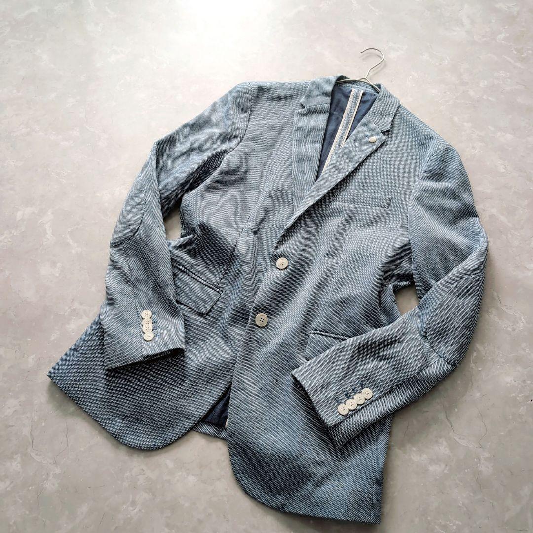 【美品】ZARA　エルボーパッチ　XL　ブルー　春ジャケット　おしゃれ　大きい