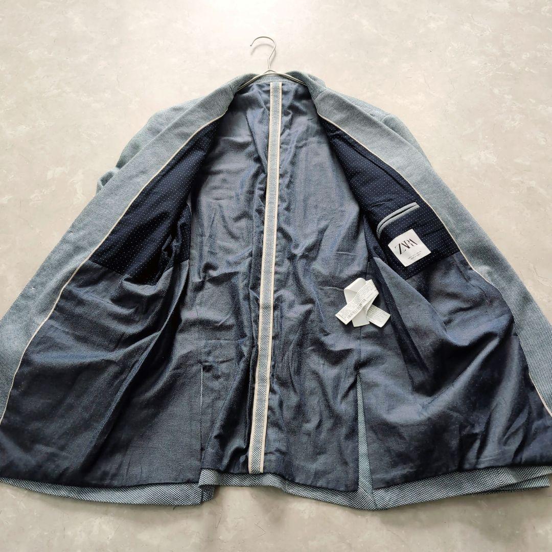 【美品】ZARA　エルボーパッチ　XL　ブルー　春ジャケット　おしゃれ　大きい