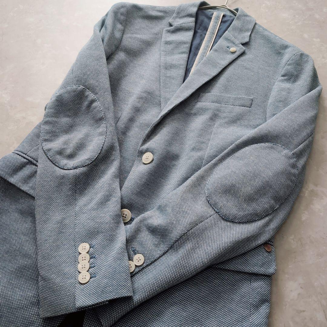 【美品】ZARA　エルボーパッチ　XL　ブルー　春ジャケット　おしゃれ　大きい