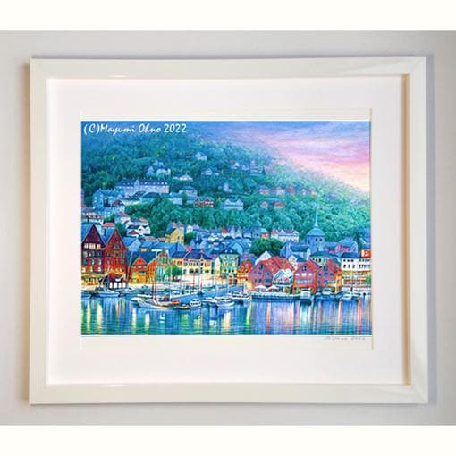 ノルウェー　ベルゲン　ヨーロッパ　風景画　水彩画　アクリル画　インテリア 北欧
