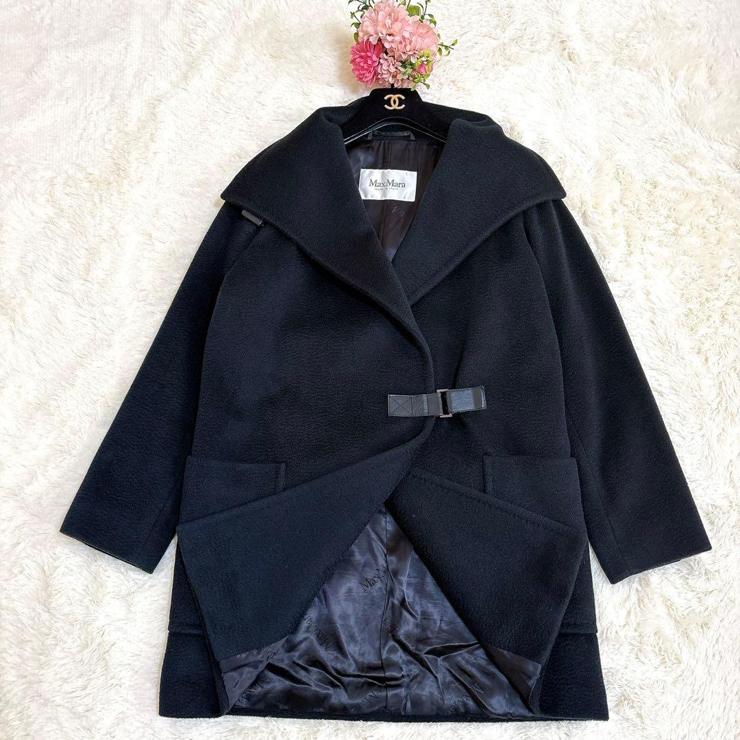 美品☆マックスマーラ 女優襟コート キャメル100% 白タグ ダークネイビー