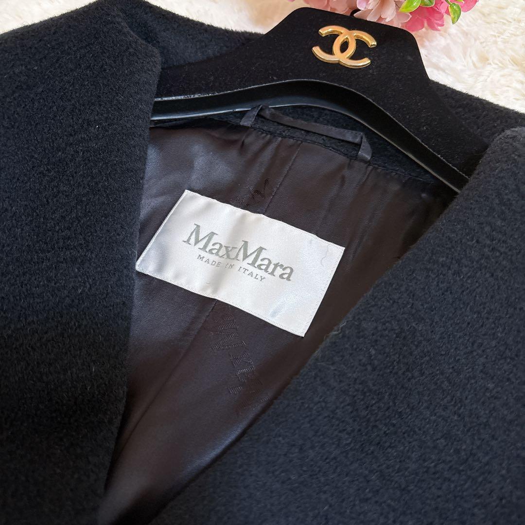 美品☆マックスマーラ 女優襟コート キャメル100% 白タグ ダークネイビー