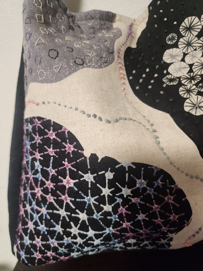 ★★★新作　モノトーン系　エチノ生地に刺し子　一点物　センソユニコ慈雨等